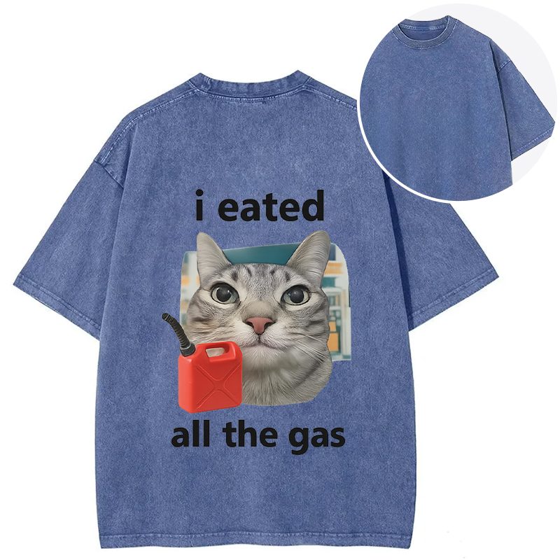 Tokyocanvas I Eated All The Gas Cat Funny Back Washed T-Shirt
