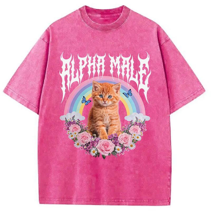 Tokyocanvas Alpha Male Funny Kitten Washed T-Shirt