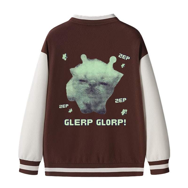 Tokyocanvas Sleepy Glerp Glorp Funny Cat Meme Varsity Jacket
