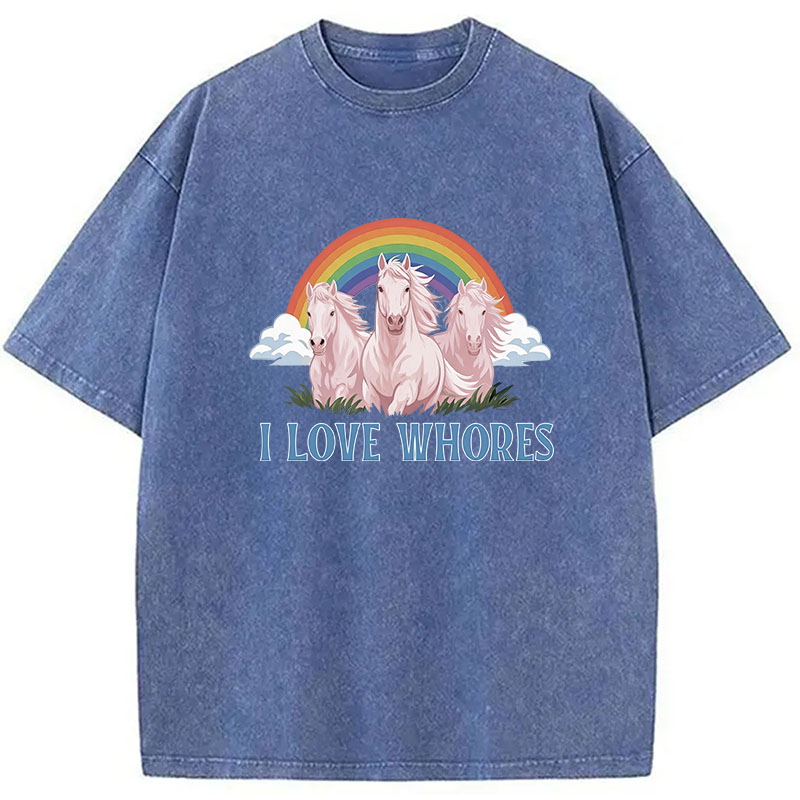 Tokyocanvas I Love Whores Rainbow Horse Washed T-Shirt