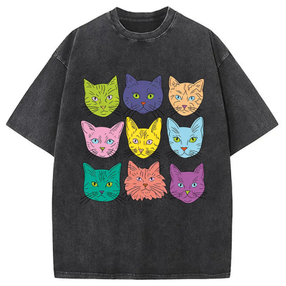 Tokyocanvas Cats' Faces Washed T-Shirt