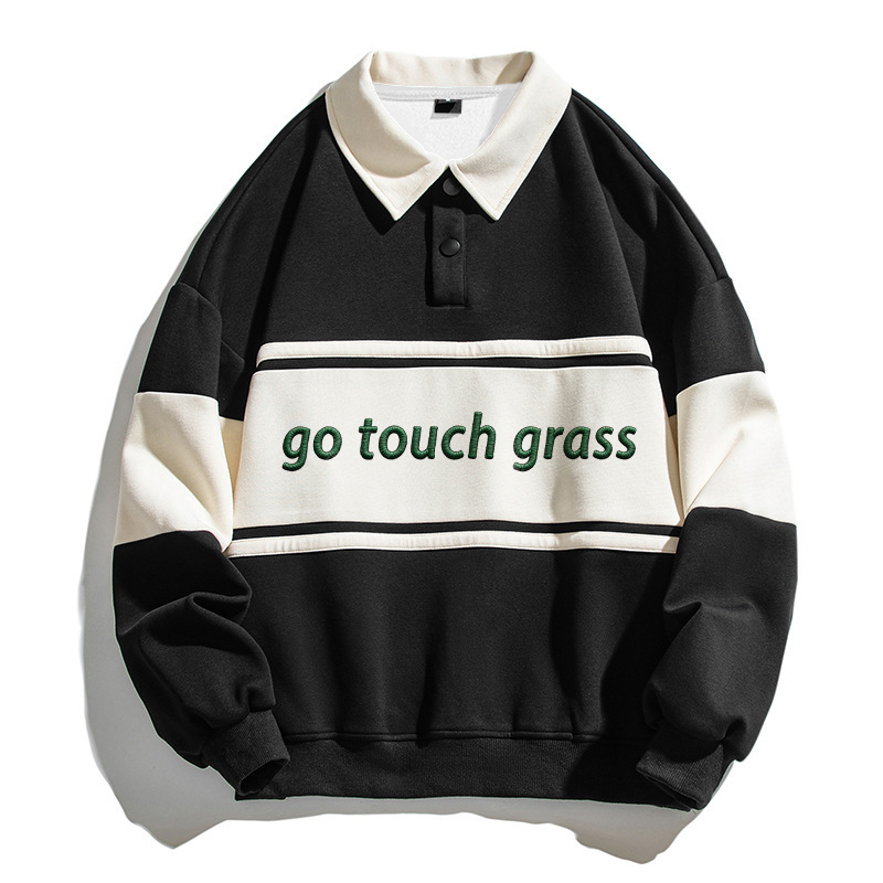 Tokyocanvas Go Touch Grass Polo Embroidered Sweatshirt