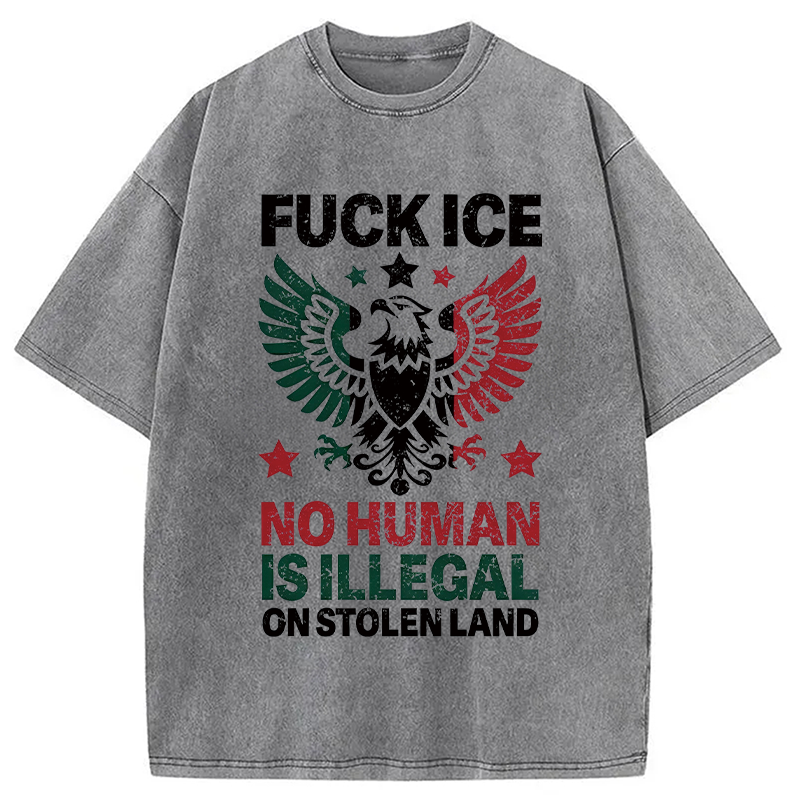 Tokyocanvas No Human is Illegal Washed T-Shirt