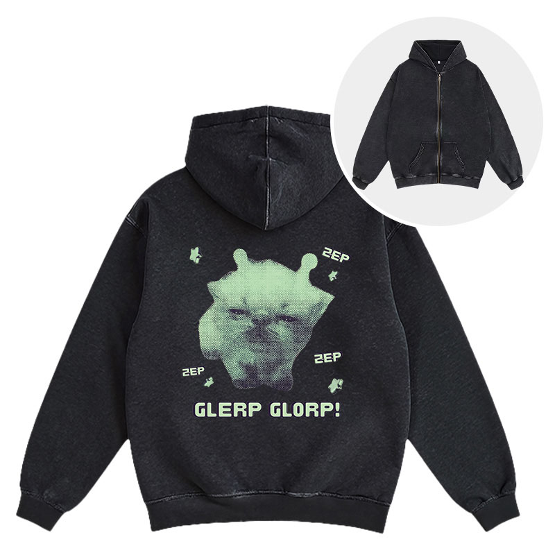 Tokyocanvas Sleepy Glerp Glorp Funny Cat Meme Washed Zip Hoodie