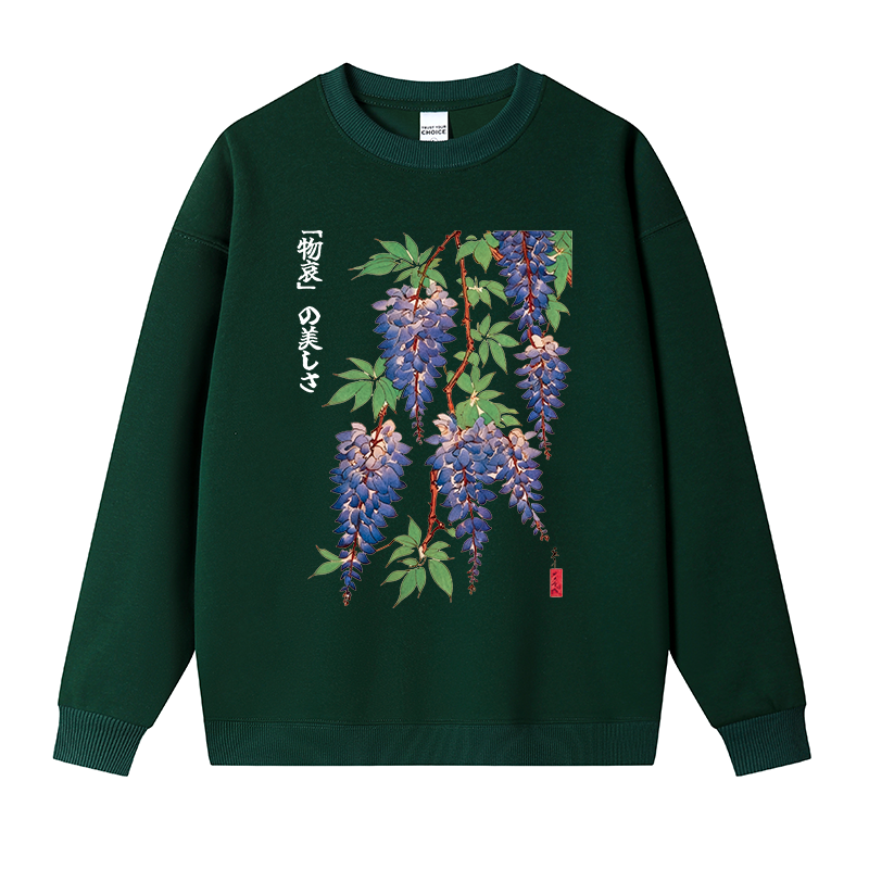 Tokyocanvas Wisteria Flowers Fleece Lined Sweatshirt