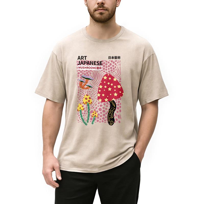 Tokyocanvas Japanese Art Mushroom Vintage Washed T-Shirt