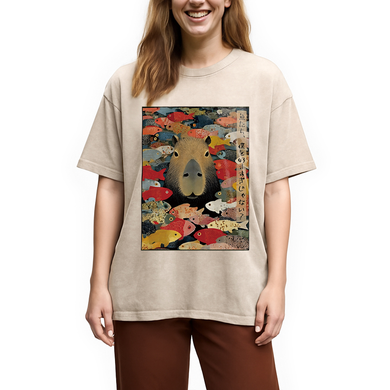 Tokyocanvas Am I Too Lovable Capybara Washed T-Shirt