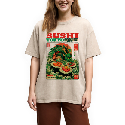 Tokyocanvas Ocean Dragon Sushi Washed T-Shirt