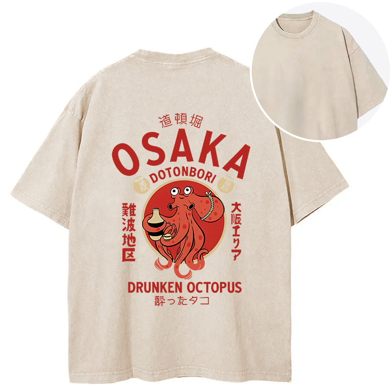 Tokyocanvas Drunken Octopus Japan Back Washed T-Shirt