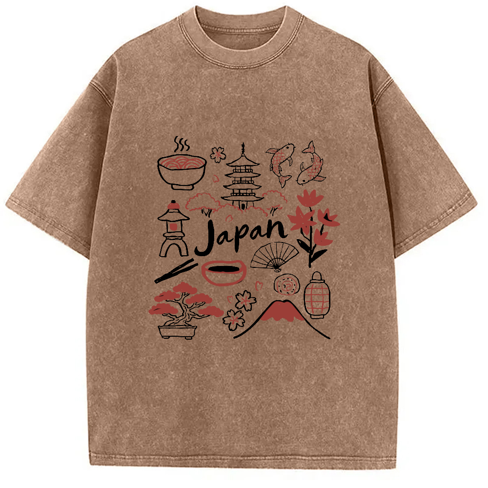 Tokyocanvas Japanese Cultural Elements Vintage Washed T-Shirt