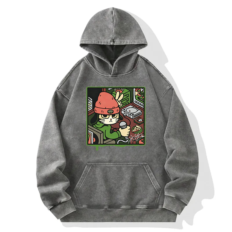 Tokyocanvas Rapper Cat Washed Hoodie