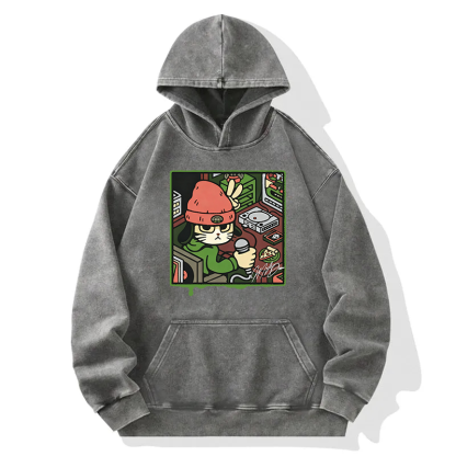 Tokyocanvas Rapper Cat Washed Hoodie