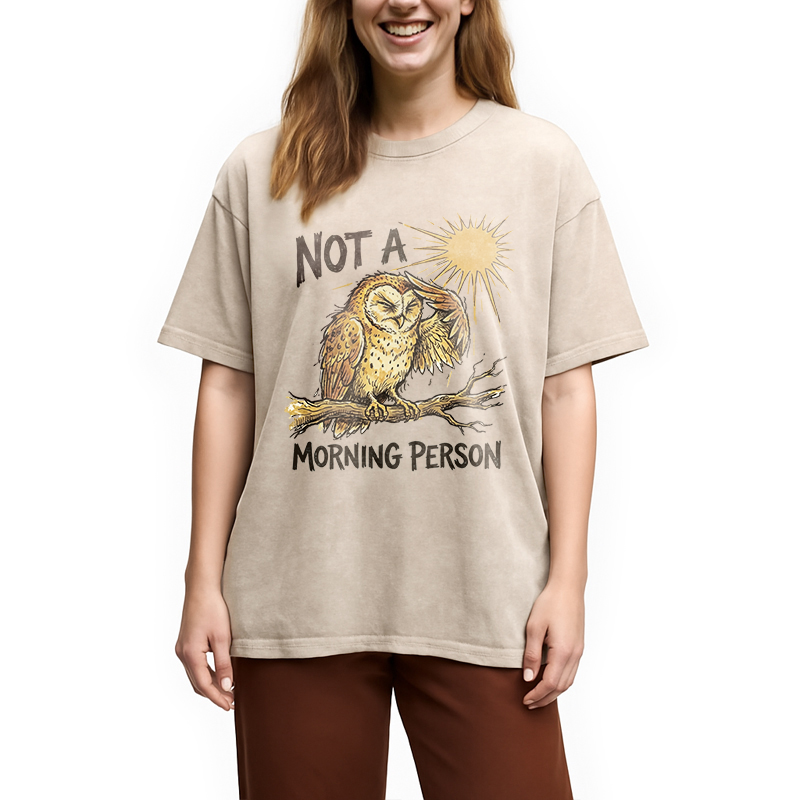 Tokyocanvas Grumpy Owl Not A Morning Person Funny Washed T-Shirt