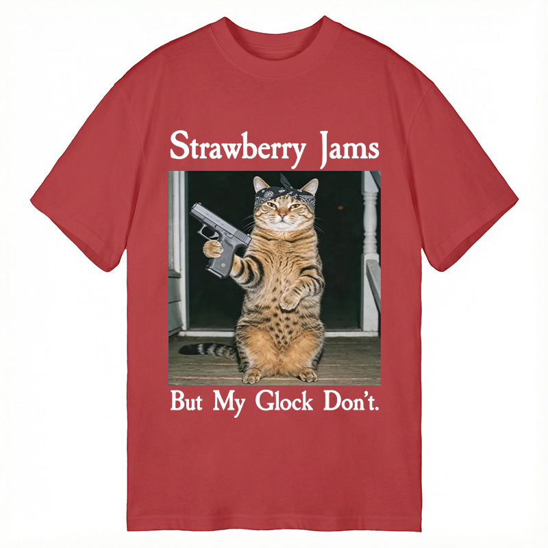 Tokyocanvas Strawberry Jams But My Glock Don't Funny Cat Classic T-Shirt