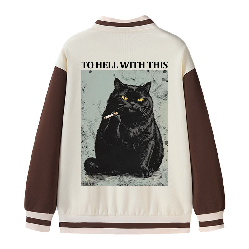 Tokyocanvas Fuck This Shit Black Cat Varsity Jacket