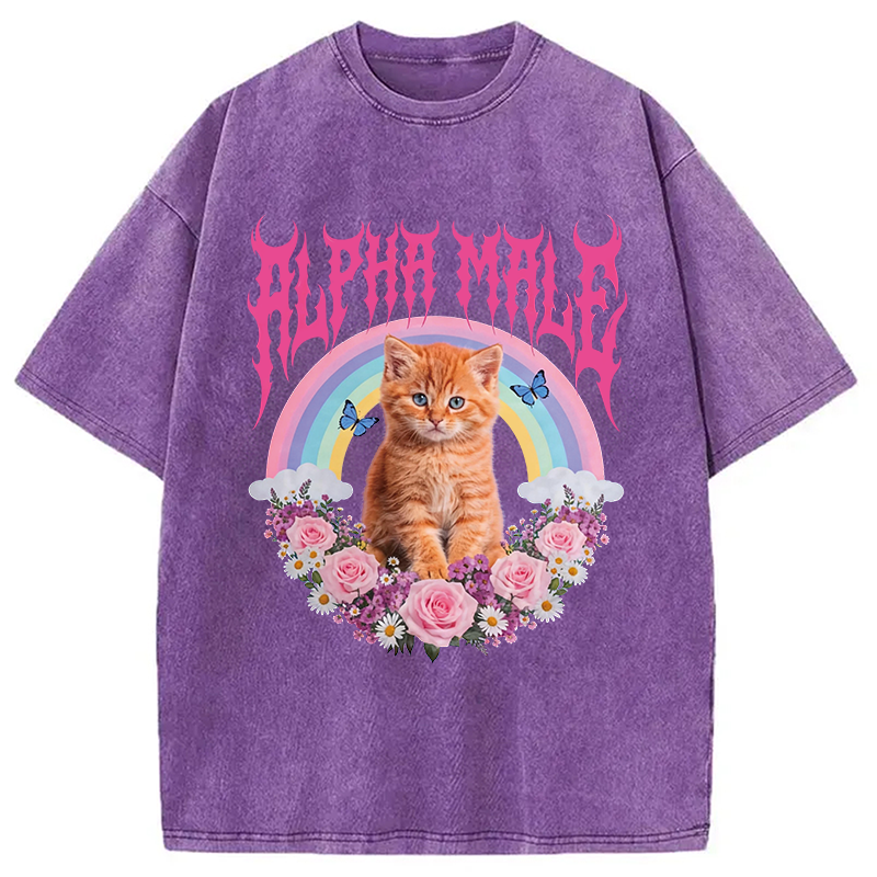 Tokyocanvas Alpha Male Funny Kitten Washed T-Shirt