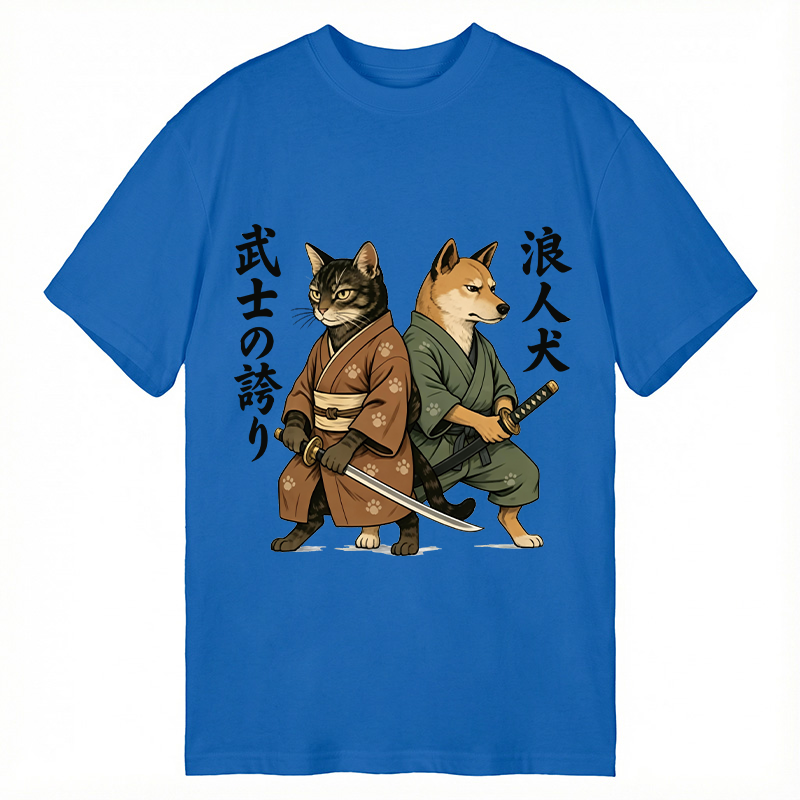 Tokyocanvas Samurai Cat vs Ronin Dog Classic T-Shirt