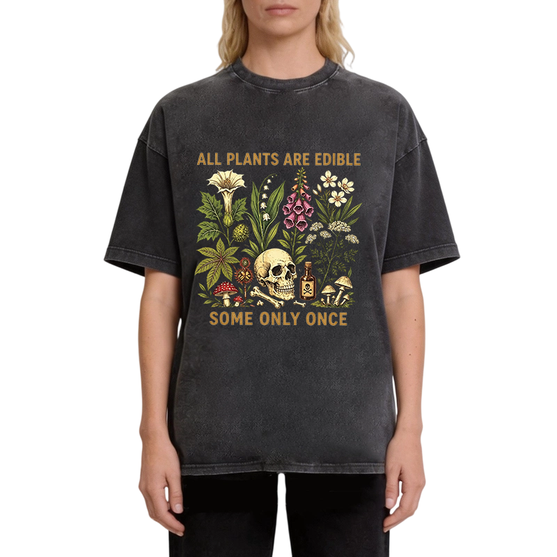 Tokyocanvas Edible Plants Some Only Once Joke Washed T-Shirt