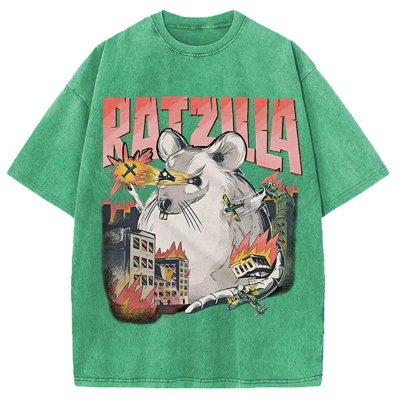 Tokyocanvas Funny RATZILLA Washed T-Shirt