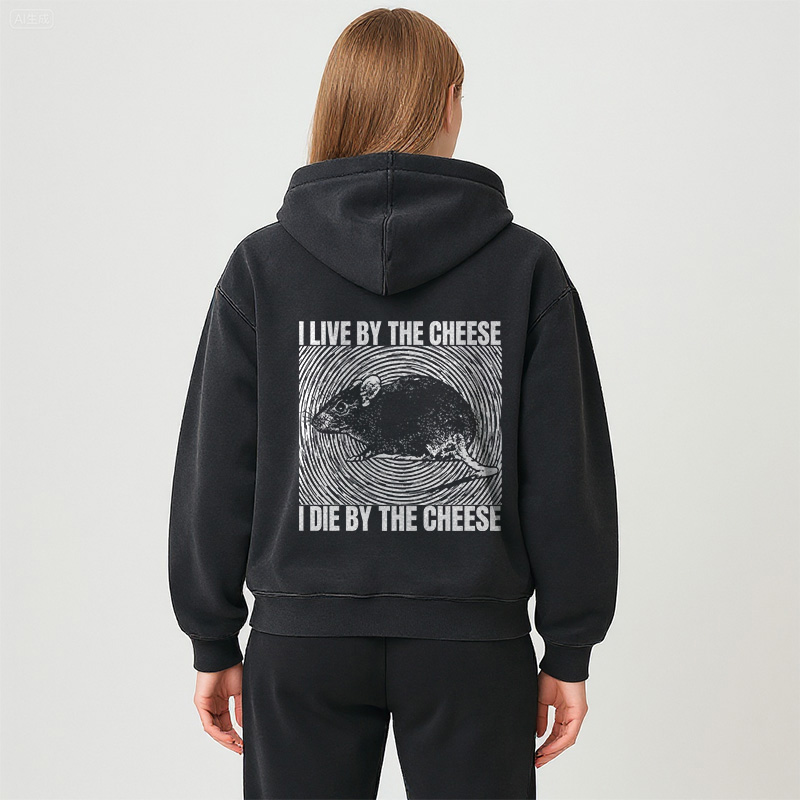 Tokyocanvas I Live By The Cheese Rat Washed Zip Hoodie