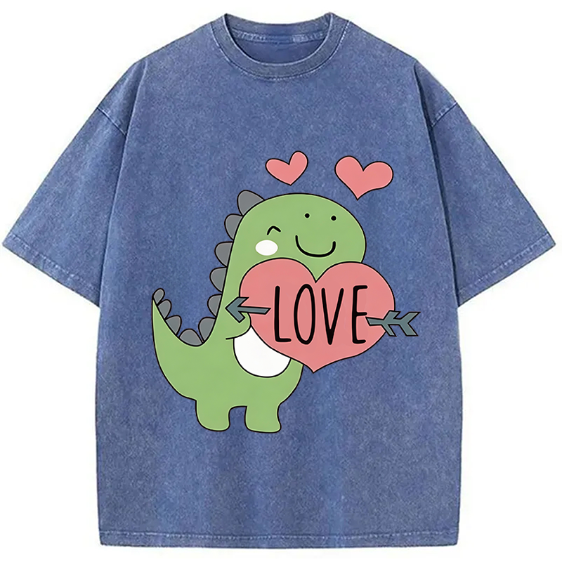 Tokyocanvas Love Valentines Day Dino Washed T-Shirt