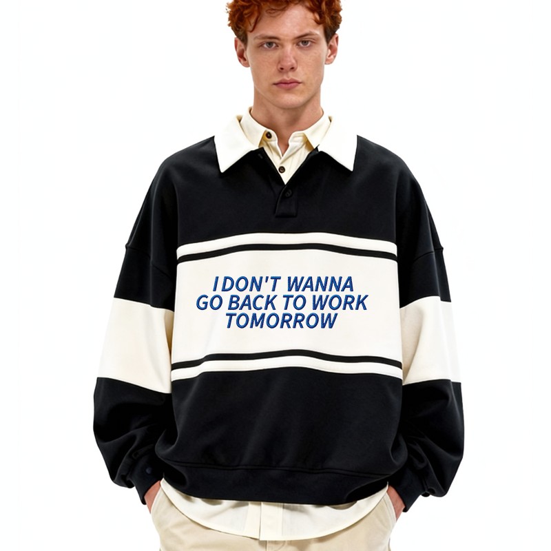Tokyocanvas Don't Want Work Polo Embroidered Sweatshirt