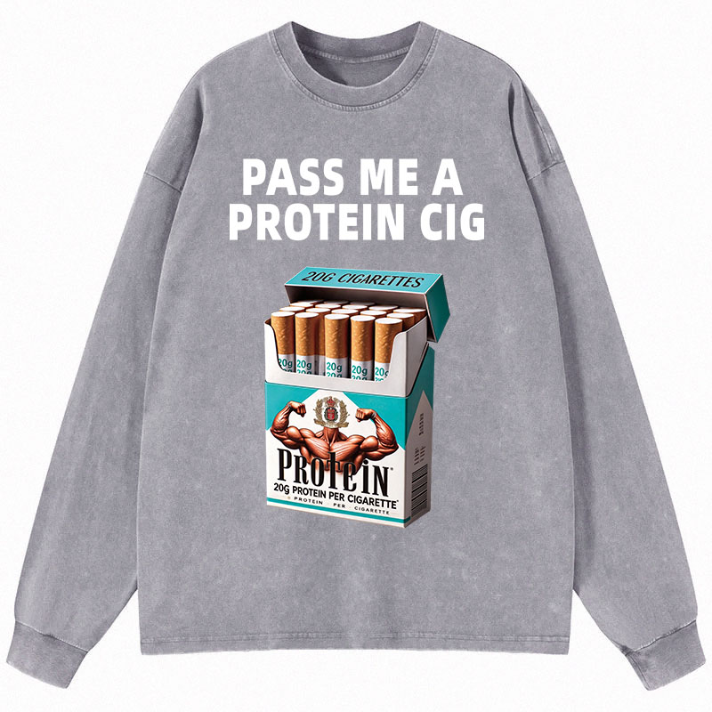 Tokyocanvas Pass Me A Protein Long Sleeve Washed T-Shirt