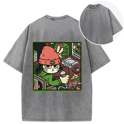 Tokyocanvas Rapper Cat Back Washed T-Shirt