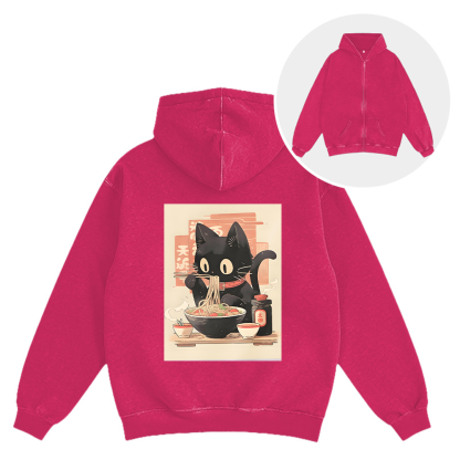 Tokyocanvas Ramen Black Cat Washed Zip Hoodie