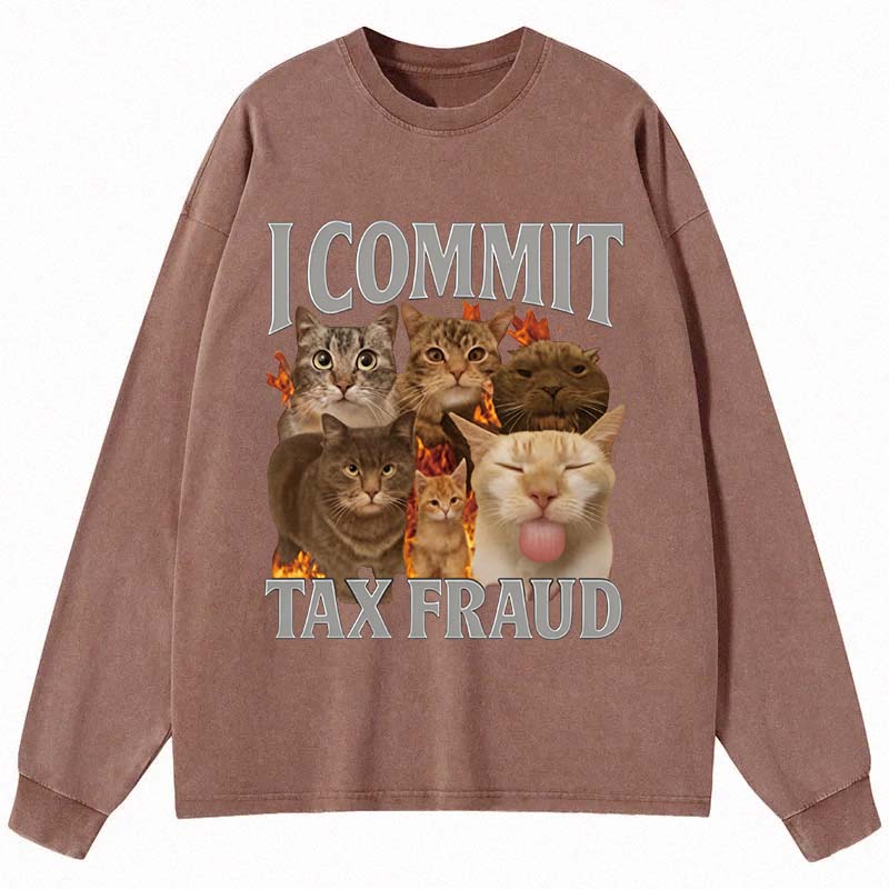 Tokyocanvas I Commit Tax Fraud Long Sleeve Washed T-Shirt