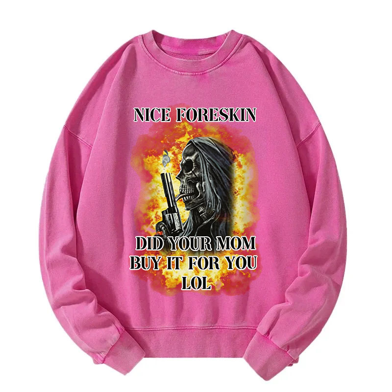 Tokyocanvas Nice Foreskin Funny Skeleton Meme Washed Sweatshirt