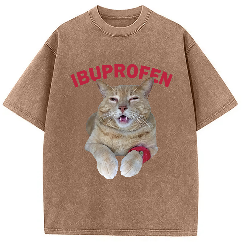 Tokyocanvas Hilarious Ibuprofen Cat Meme Washed T-Shirt