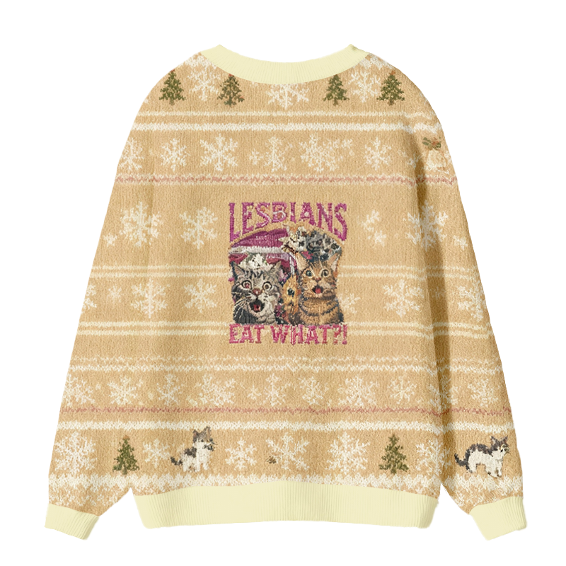 Tokyocanvas Lesbians Eat What?! Funny Ugly Cardigan Sweatshirt