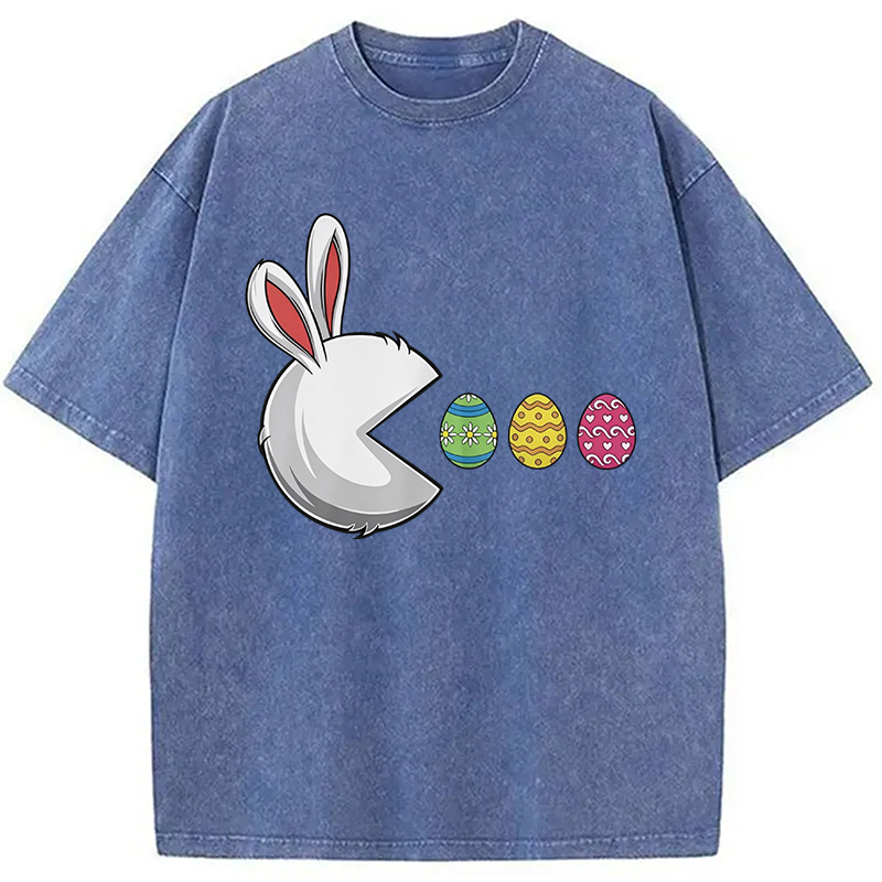 Tokyocanvas Funny Easter Bunny Egg Hunter Washed T-Shirt