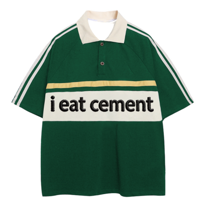 Tokyocanvas I Eat Cement Polo Embroidered T-Shirt