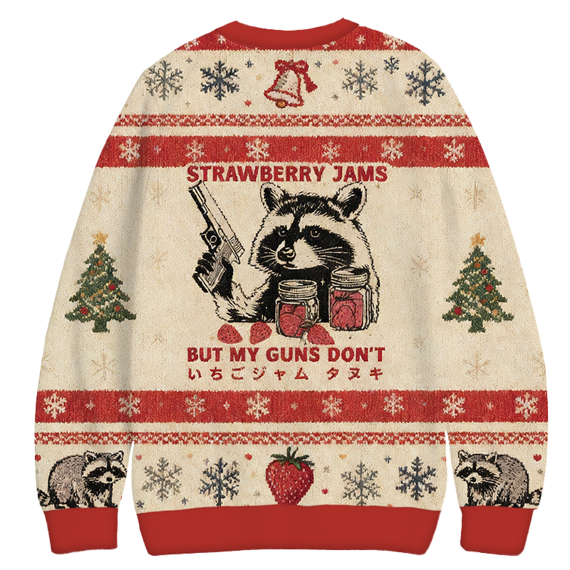 Tokyocanvas Strawberry Jams Funny Raccoon Christmas Ugly Sweatshirt
