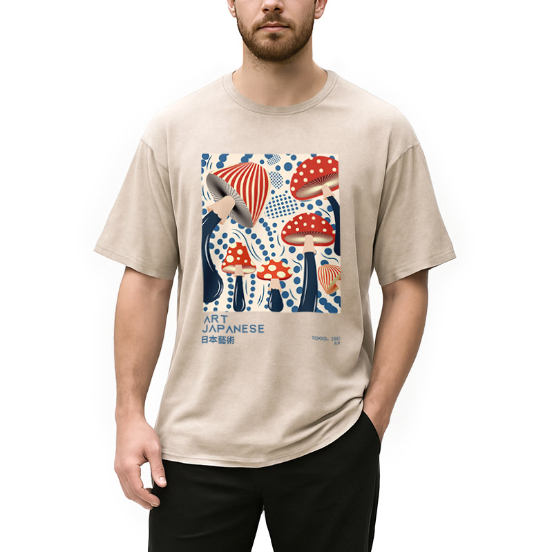 Tokyocanvas Japanese Art Dancing Mushroom Washed T-Shirt