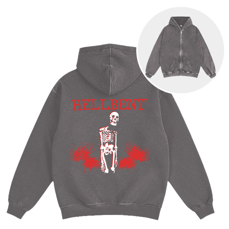 Tokyocanvas Hellbent Skeleton Washed Zip Hoodie