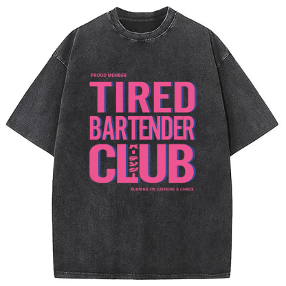 Tokyocanvas Tired Bartender Club Japanese Katakana Vintage Washed T-Shirt