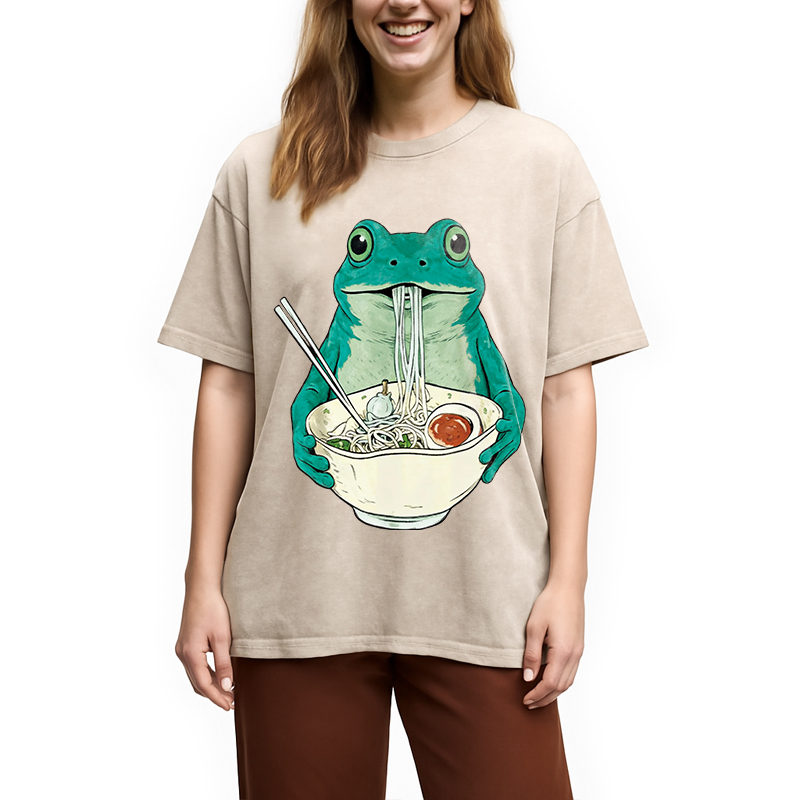 Tokyocanvas Vintage Frog Ramen Japanes Washed T-Shirt