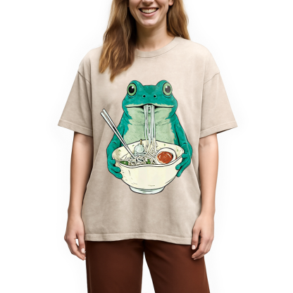 Tokyocanvas Vintage Frog Ramen Japanes Washed T-Shirt