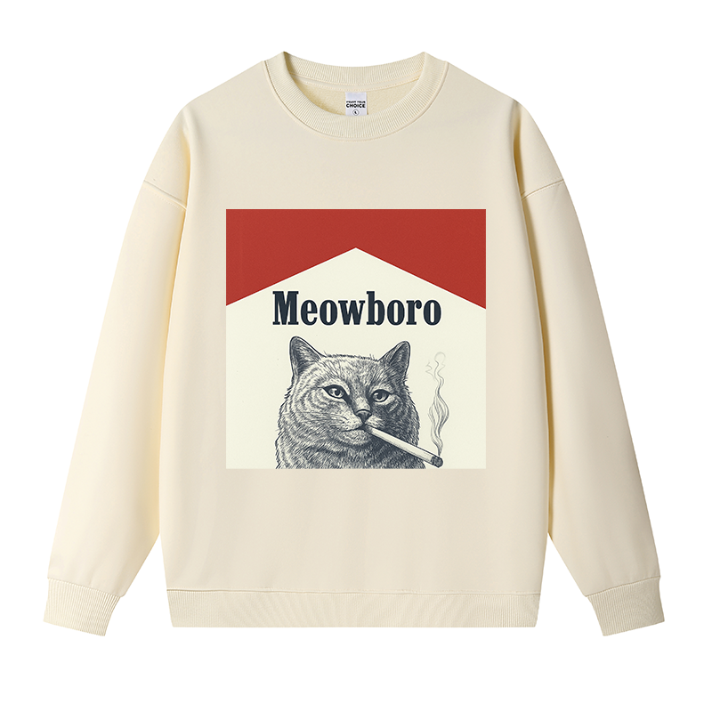 Tokyocanvas Meowboro Cat Smoking Meme Fleece Lined Sweatshirt