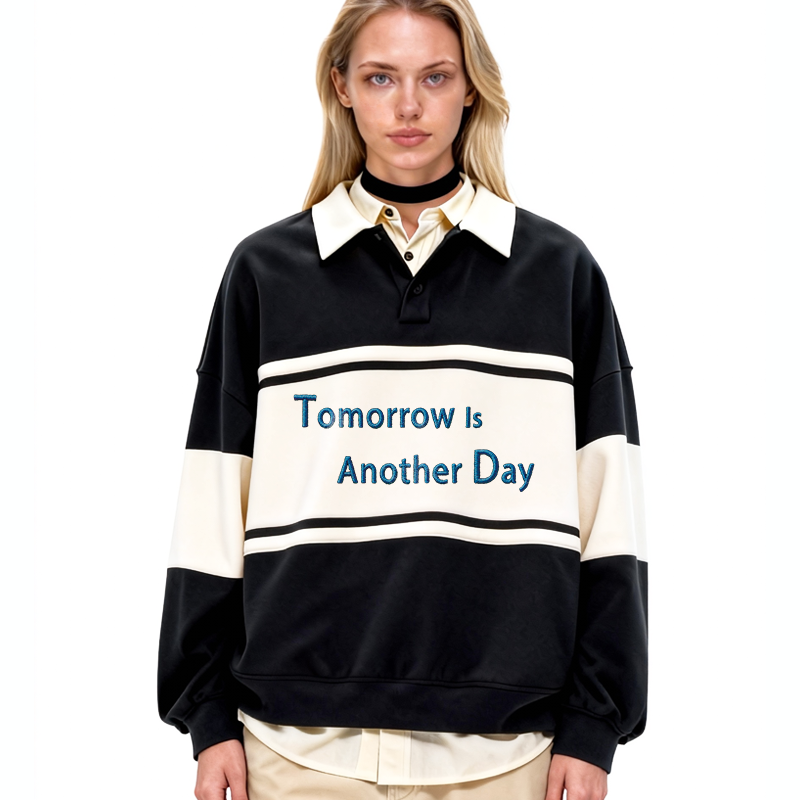 Tokyocanvas Tomorrow Is Another Day Polo Embroidered Sweatshirt