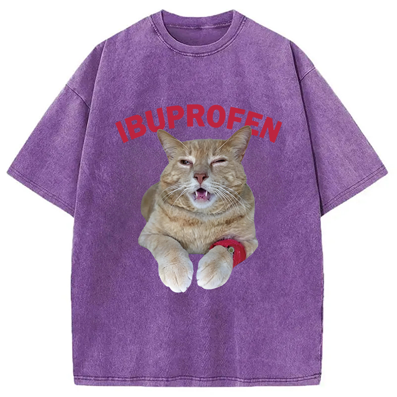 Tokyocanvas Hilarious Ibuprofen Cat Meme Washed T-Shirt