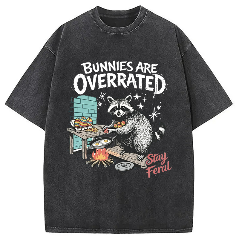 Tokyocanvas Bunnies Are Overrated Raccoon Easter Washed T-Shirt