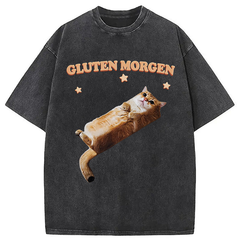 Tokyocanvas Gluten Morgen Cat Washed T-Shirt