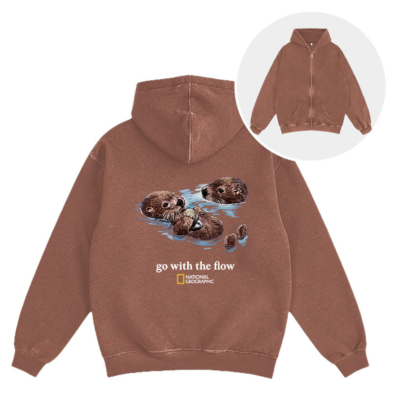 Tokyocanvas Go With The Flow Otters Washed Zip Hoodie