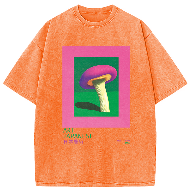 Tokyocanvas Japanese Art Pink Mushroom Vintage Washed T-Shirt