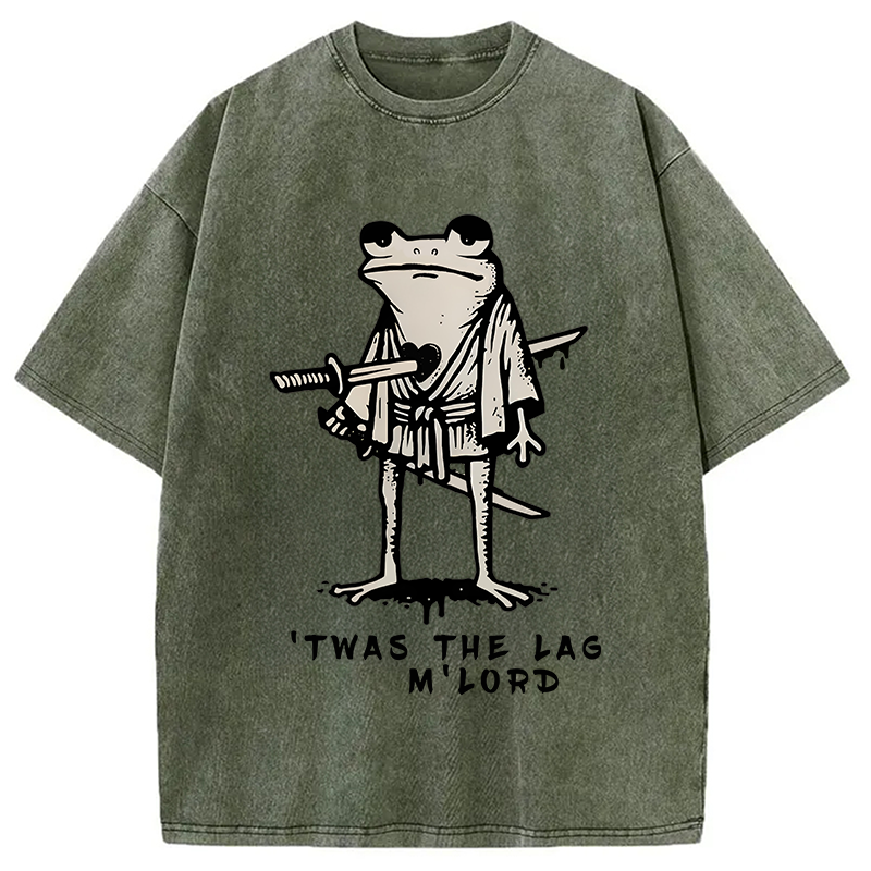 Tokyocanvas Funny Frog Samurai Washed T-Shirt