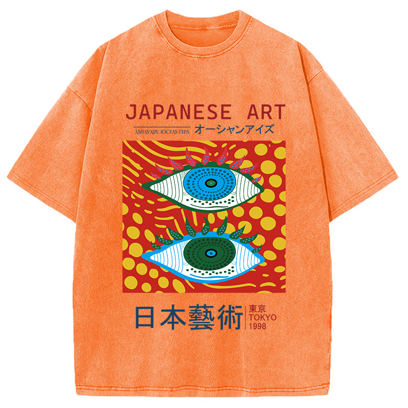 Tokyocanvas Japanese Art Ocean Eyes Washed T-Shirt